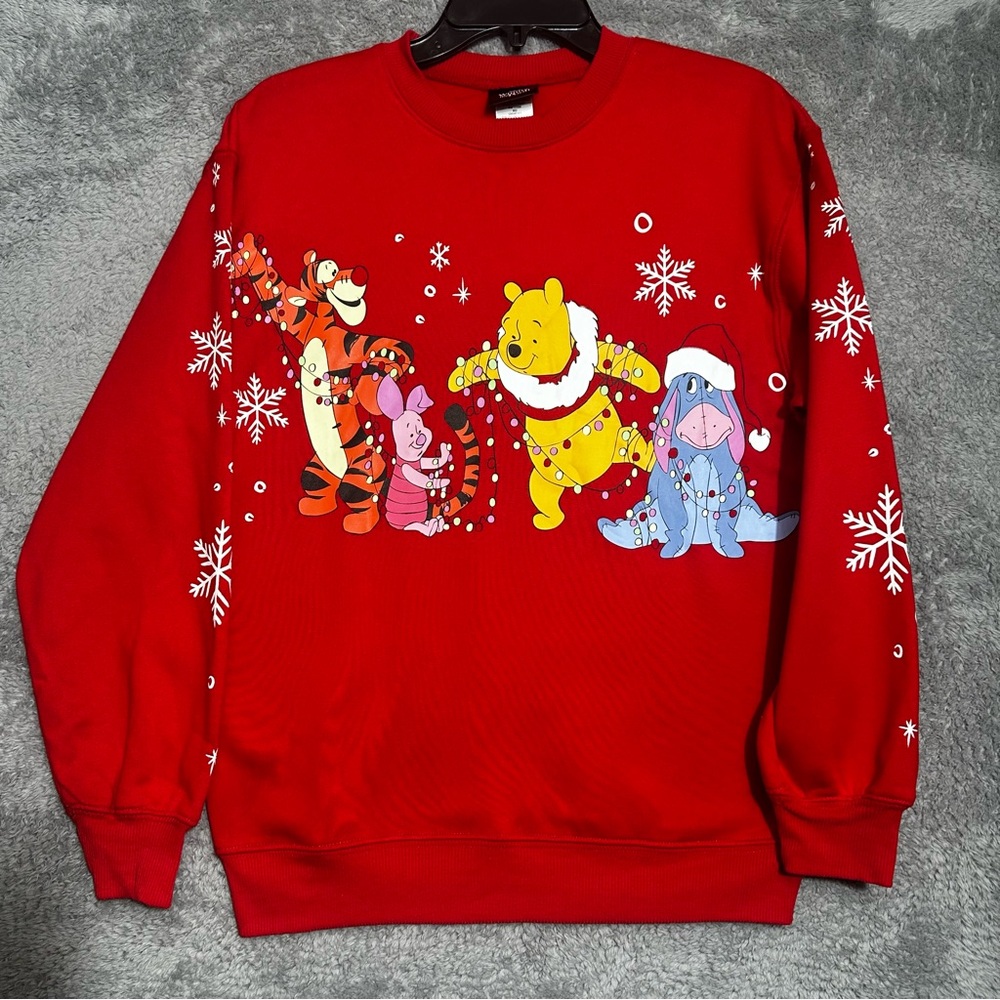 Disney Winnie the Pooh Sweatshirt Womens XXS Red Christmas Tigger Eeyore Holiday